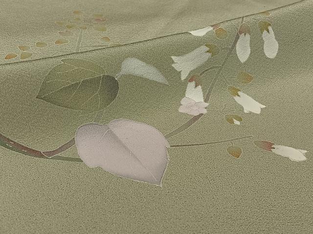 平和屋着物▽京加賀糸目友禅作家 山崎巌 訪問着 単衣 枝花文 正絹 逸品 AABG4211jh