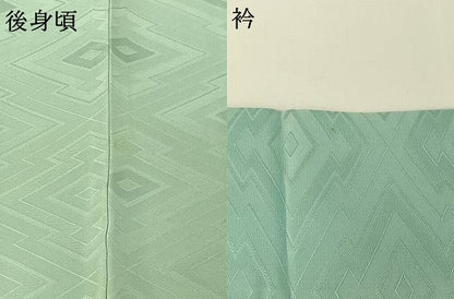 平和屋着物▽上質な色無地 単衣 松皮菱地紋 錆青磁色 正絹 逸品 AABG4213jh