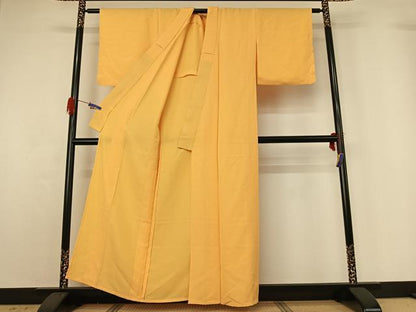 平和屋着物▽上質な色無地 単衣 萱草色 正絹 逸品 AABG4215jh