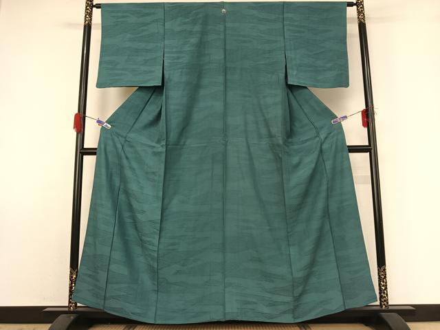 平和屋着物▽上質な色無地 単衣 幾何学地紋 高麗納戸色 正絹 逸品 AABG4216jh