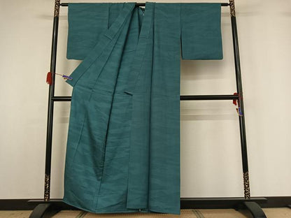 平和屋着物▽上質な色無地 単衣 幾何学地紋 高麗納戸色 正絹 逸品 AABG4216jh