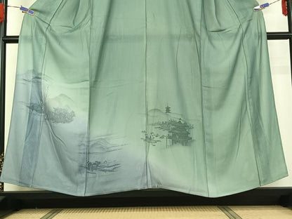 平和屋着物▽訪問着　無双　紗袷　紗×絽　人物風景文　正絹　逸品　AABG4218jh