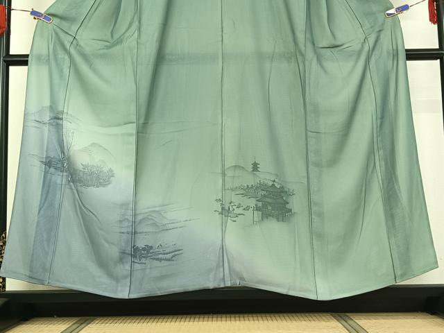 平和屋着物▽訪問着　無双　紗袷　紗×絽　人物風景文　正絹　逸品　AABG4218jh