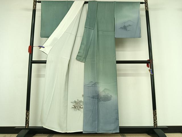 平和屋着物▽訪問着　無双　紗袷　紗×絽　人物風景文　正絹　逸品　AABG4218jh