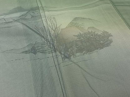 平和屋着物▽訪問着　無双　紗袷　紗×絽　人物風景文　正絹　逸品　AABG4218jh