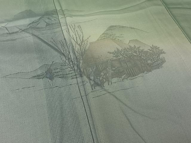 平和屋着物▽訪問着　無双　紗袷　紗×絽　人物風景文　正絹　逸品　AABG4218jh