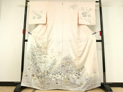 平和屋着物▽訪問着 単衣 作家物 手描き 草花文 暈し染め 正絹 逸品 AABG4221jh