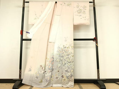 平和屋着物▽訪問着 単衣 作家物 手描き 草花文 暈し染め 正絹 逸品 AABG4221jh