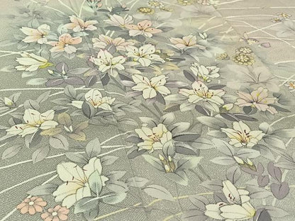 平和屋着物▽訪問着 単衣 作家物 手描き 草花文 暈し染め 正絹 逸品 AABG4221jh