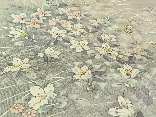 平和屋着物▽訪問着 単衣 作家物 手描き 草花文 暈し染め 正絹 逸品 AABG4221jh