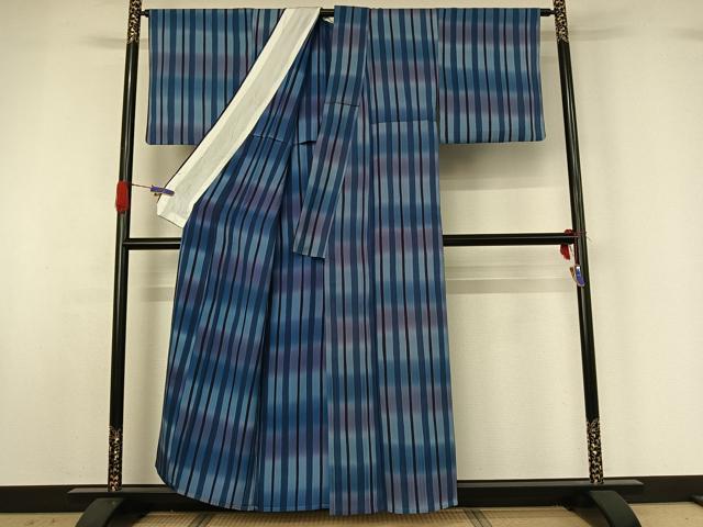平和屋着物▽染色作家 斉藤三才 小紋 単衣 縞 暈し染め 正絹 逸品 AABG4222jh