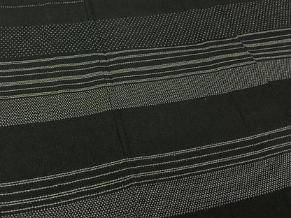平和屋着物▽訪問着 単衣 紬地 横段文 黒地 正絹 逸品 AABG4223jh