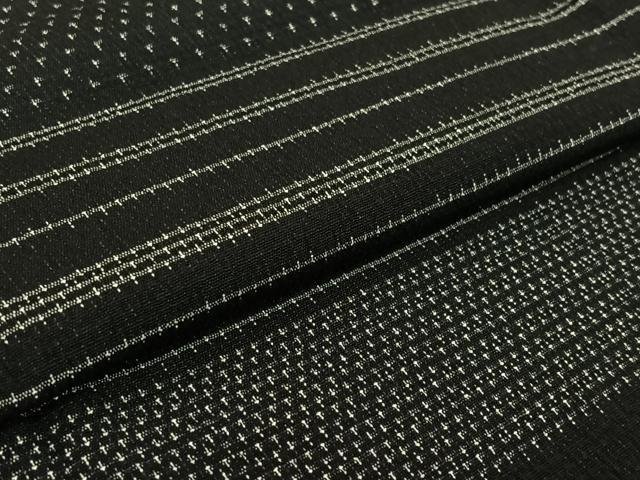 平和屋着物▽訪問着 単衣 紬地 横段文 黒地 正絹 逸品 AABG4223jh