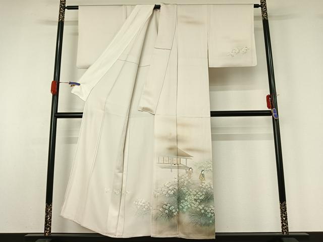 平和屋着物▽訪問着 単衣 手描き 人物風景花文 暈し染め 正絹 逸品 AABG4224jh