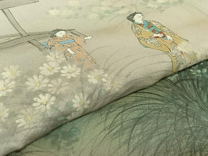 平和屋着物▽訪問着 単衣 手描き 人物風景花文 暈し染め 正絹 逸品 AABG4224jh