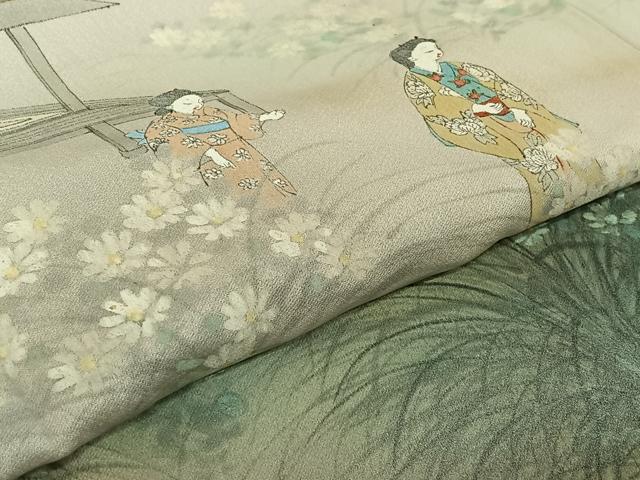 平和屋着物▽訪問着 単衣 手描き 人物風景花文 暈し染め 正絹 逸品 AABG4224jh