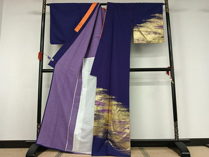 平和屋着物▽訪問着 単衣 霞文 金彩 洗える着物 AABG4229jh