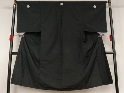 平和屋着物▽男性 黒紋付 単衣 紬地 暗黒色 正絹 逸品 AABG4231jh