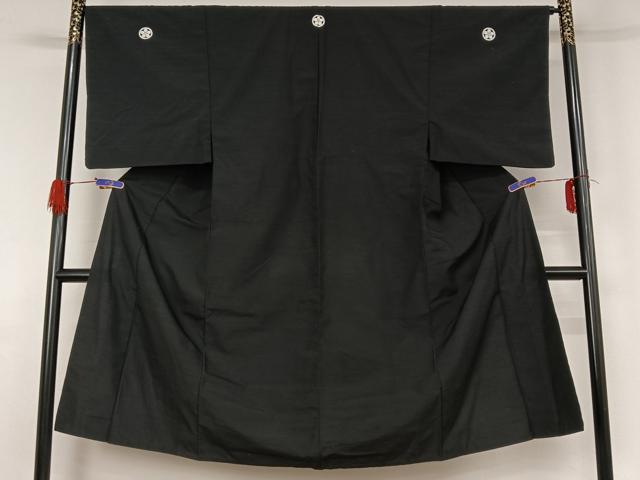 平和屋着物▽男性 黒紋付 単衣 紬地 暗黒色 正絹 逸品 AABG4231jh