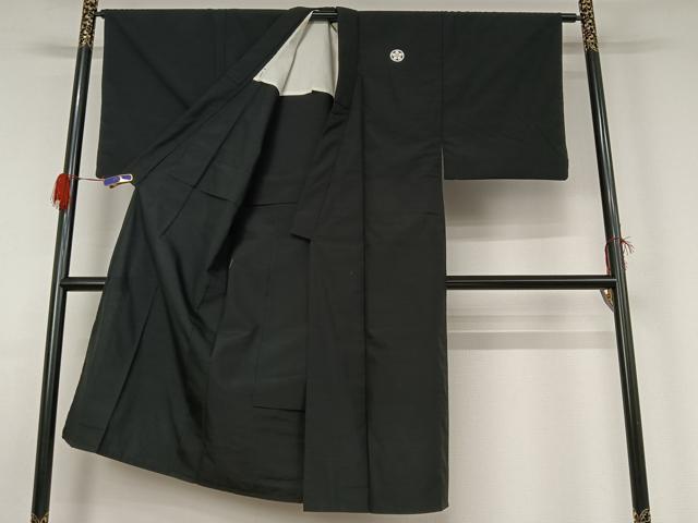 平和屋着物▽男性 黒紋付 単衣 紬地 暗黒色 正絹 逸品 AABG4231jh