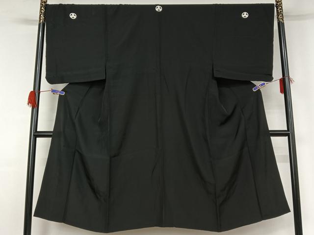 平和屋着物▽男性 黒紋付 単衣 暗黒色 正絹 逸品 AABG4233jh