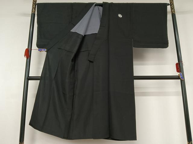 平和屋着物▽男性 黒紋付 単衣 暗黒色 正絹 逸品 AABG4233jh