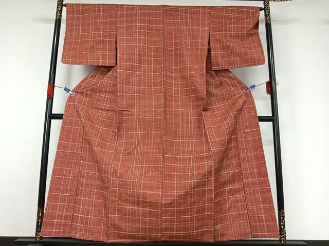 平和屋着物▽上質な紬 単衣 格子 正絹 逸品 AABG4234jh
