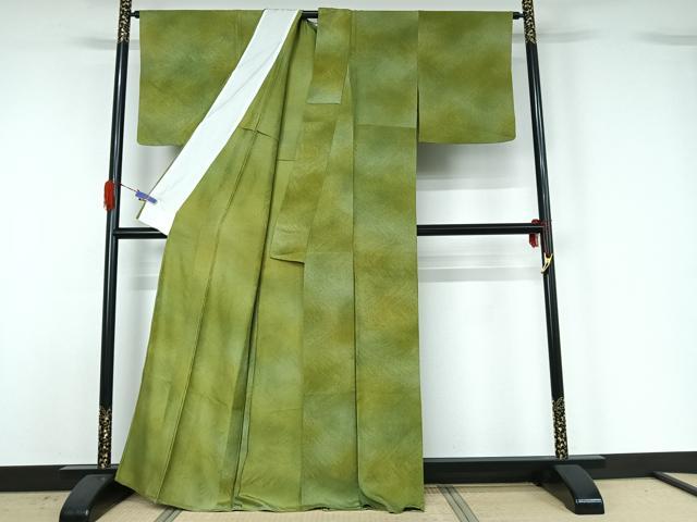 平和屋着物▽上質な小紋 単衣 草葉文 暈し染め 正絹 逸品 AABG4235jh