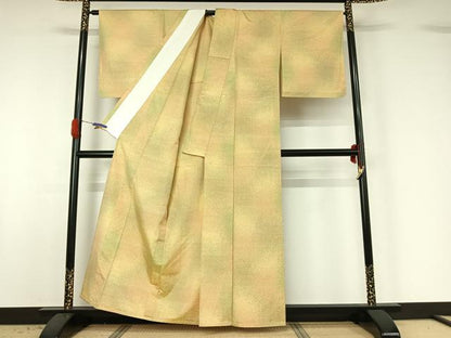 平和屋着物▽上質な紬 単衣 霞文 反端付き 正絹 逸品 AABG4236jh