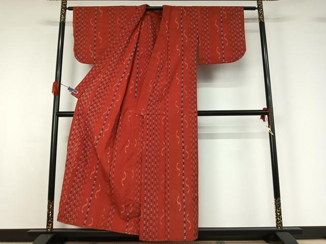 平和屋着物▽上質な紬 単衣 縞 正絹 逸品 AABG4237jh
