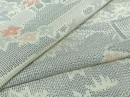 平和屋着物▽上質な紬　単衣　風景花文　正絹　逸品　AABG4238jh