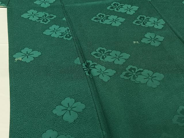 平和屋着物▽男性 色無地 単衣 花菱地紋 青緑色 正絹 逸品 AABG4239jh