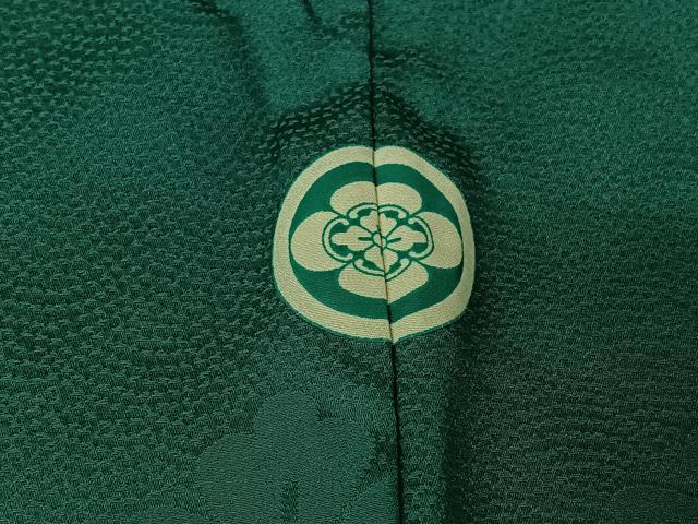 平和屋着物▽男性 色無地 単衣 花菱地紋 青緑色 正絹 逸品 AABG4239jh