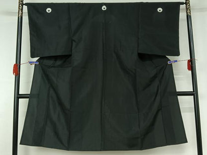 平和屋着物▽男性 黒紋付 単衣 暗黒色 正絹 逸品 AABG4240jh
