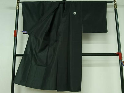 平和屋着物▽男性 黒紋付 単衣 暗黒色 正絹 逸品 AABG4240jh