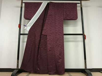 平和屋着物▽上質な色無地 単衣 立波地紋 葡萄色 正絹 逸品 AABG4241jh