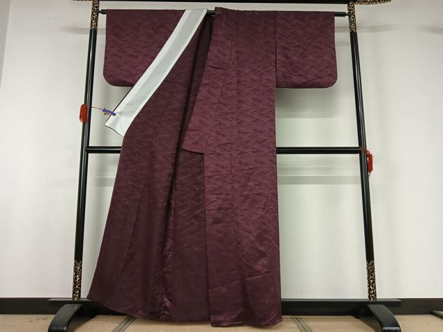 平和屋着物▽上質な色無地 単衣 立波地紋 葡萄色 正絹 逸品 AABG4241jh