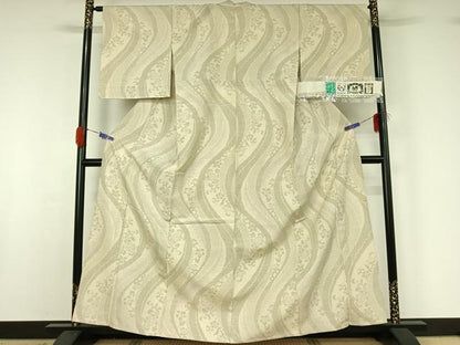 平和屋着物▽結城紬 奥順 はたおり娘 単衣 80亀甲 流水花文 証紙付き 正絹 逸品 AABG4243jh