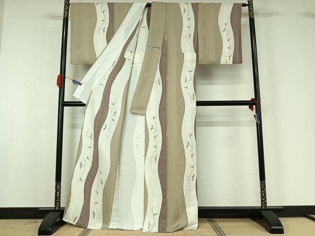 平和屋着物▽上質な小紋 単衣 唐草文 正絹 逸品 AABG4244jh