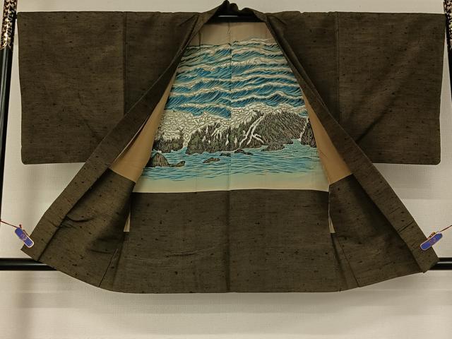 平和屋着物▽男性 紬 単衣 アンサンブル 霞文 正絹 逸品 AABG4245jh