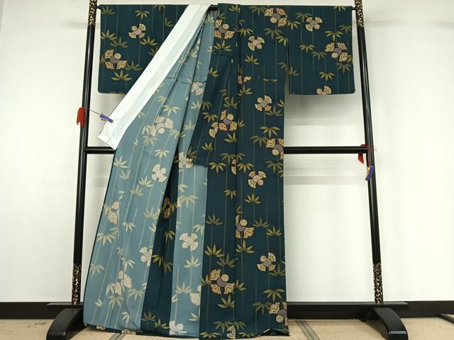 平和屋着物▽小紋 単衣 笹竹にふくら雀 洗える着物 AABG4248jh