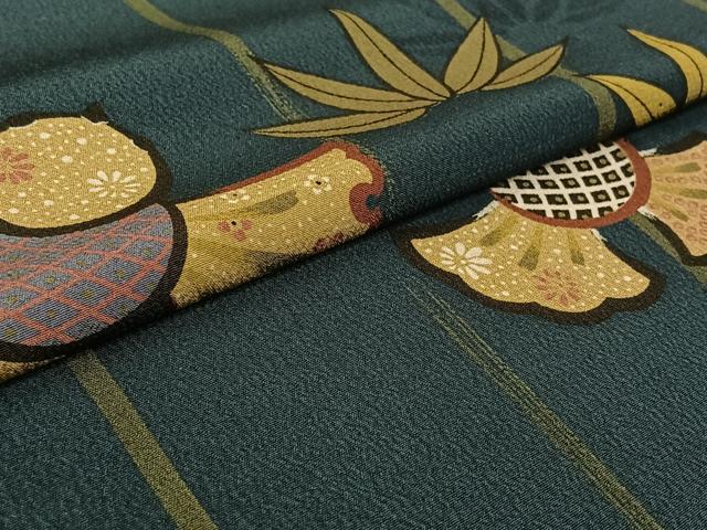 平和屋着物▽小紋 単衣 笹竹にふくら雀 洗える着物 AABG4248jh