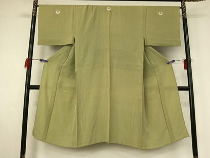 平和屋着物▽男性　単衣　色紋付　抹茶色　正絹　逸品　AABG4249jh