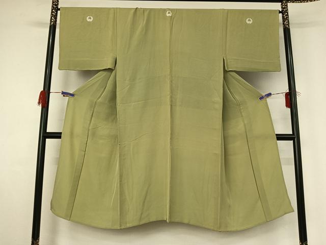 平和屋着物▽男性　単衣　色紋付　抹茶色　正絹　逸品　AABG4249jh