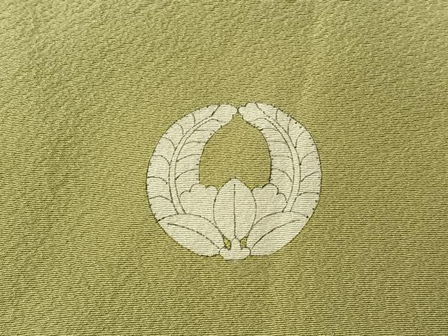 平和屋着物▽男性　単衣　色紋付　抹茶色　正絹　逸品　AABG4249jh