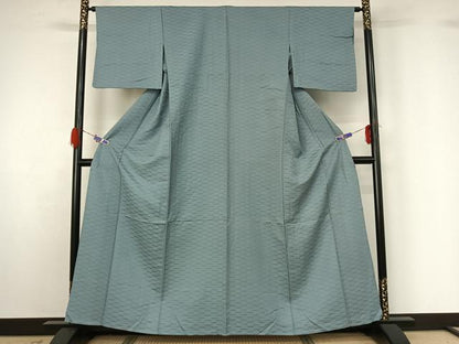 平和屋着物▽上質な色無地 単衣 横段地紋 湊鼠色 正絹 逸品 AABG4252jh