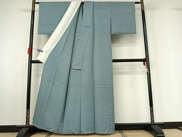 平和屋着物▽上質な色無地 単衣 横段地紋 湊鼠色 正絹 逸品 AABG4252jh