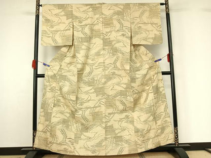 平和屋着物▽上質な紬 単衣 流水文 正絹 逸品 AABG4253jh