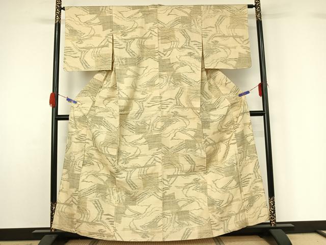 平和屋着物▽上質な紬 単衣 流水文 正絹 逸品 AABG4253jh