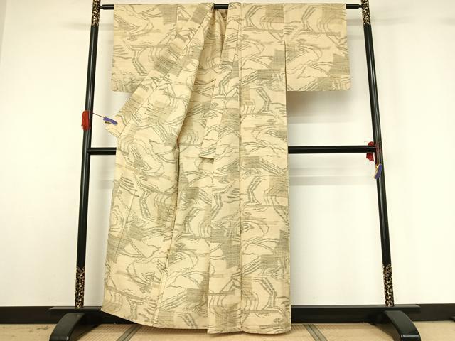 平和屋着物▽上質な紬 単衣 流水文 正絹 逸品 AABG4253jh